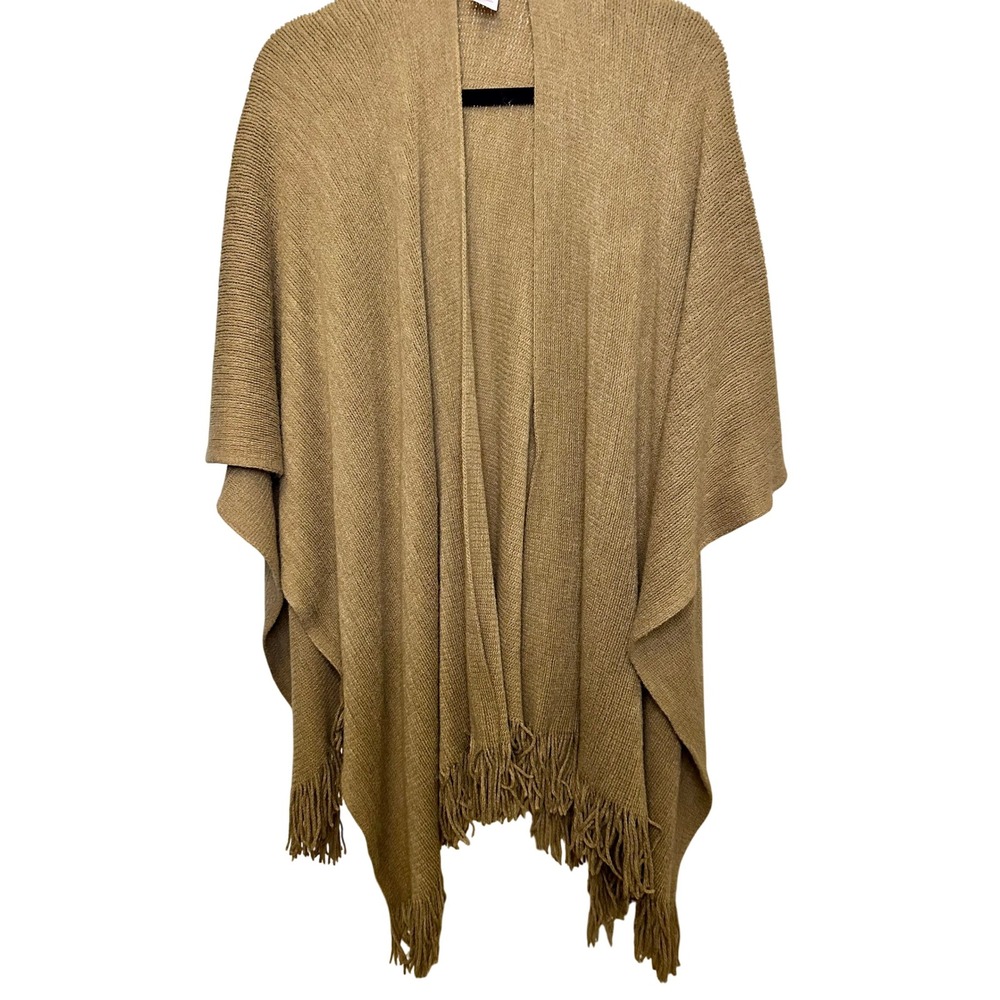 Women’s Open Fringe Shawl Wrap in Camel